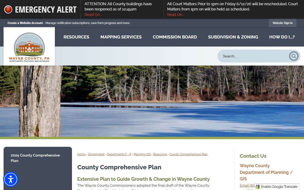 Wayne County Prothonotary civil records and county planning source page