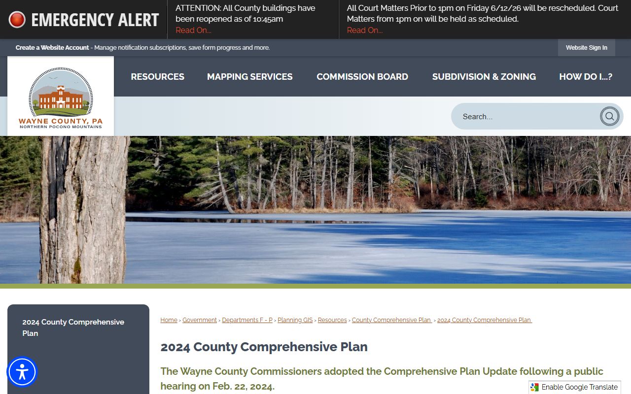 Wayne County Prothonotary copy request context from county comprehensive plan page