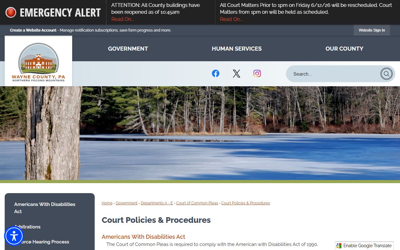 Wayne County court dockets local court policies and procedures page