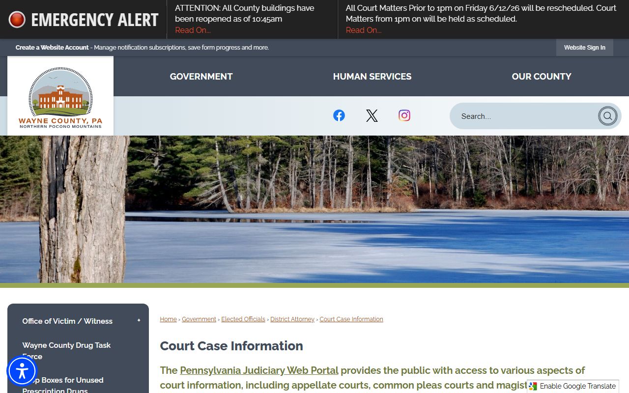 Wayne County court records court case information page