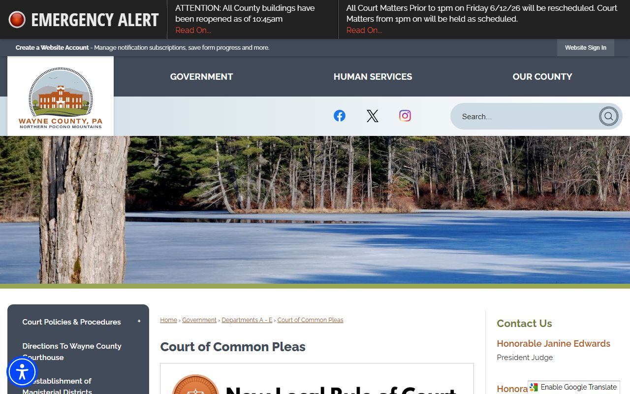 Wayne County court records Court of Common Pleas page