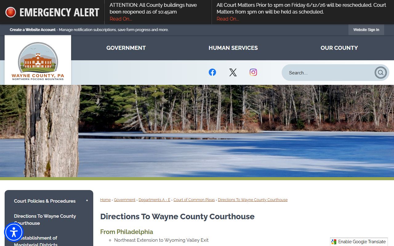 Wayne County court records courthouse directions page