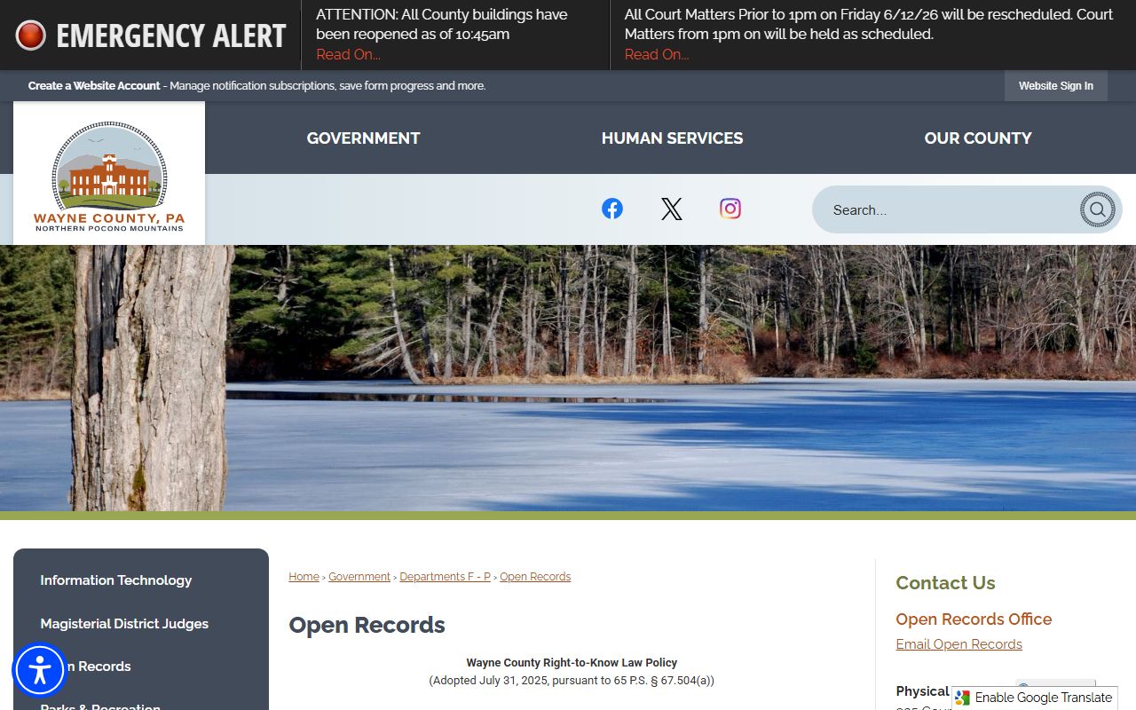Wayne County court records open records page