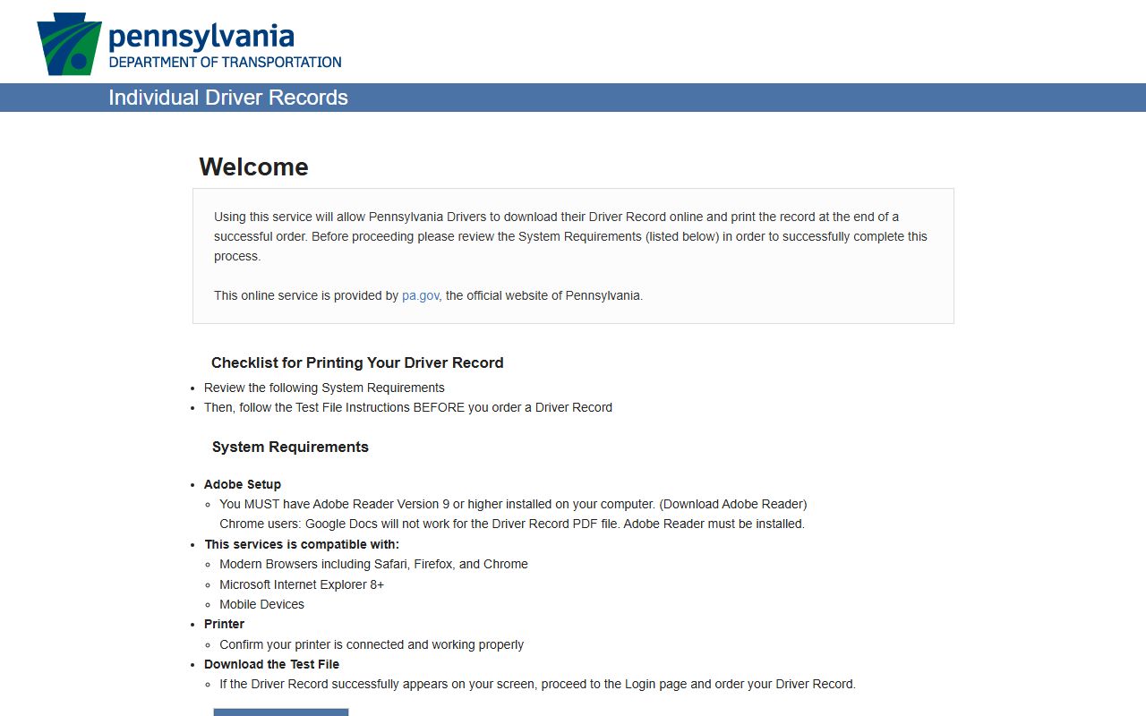Wayne County traffic court records PennDOT individual driver records portal