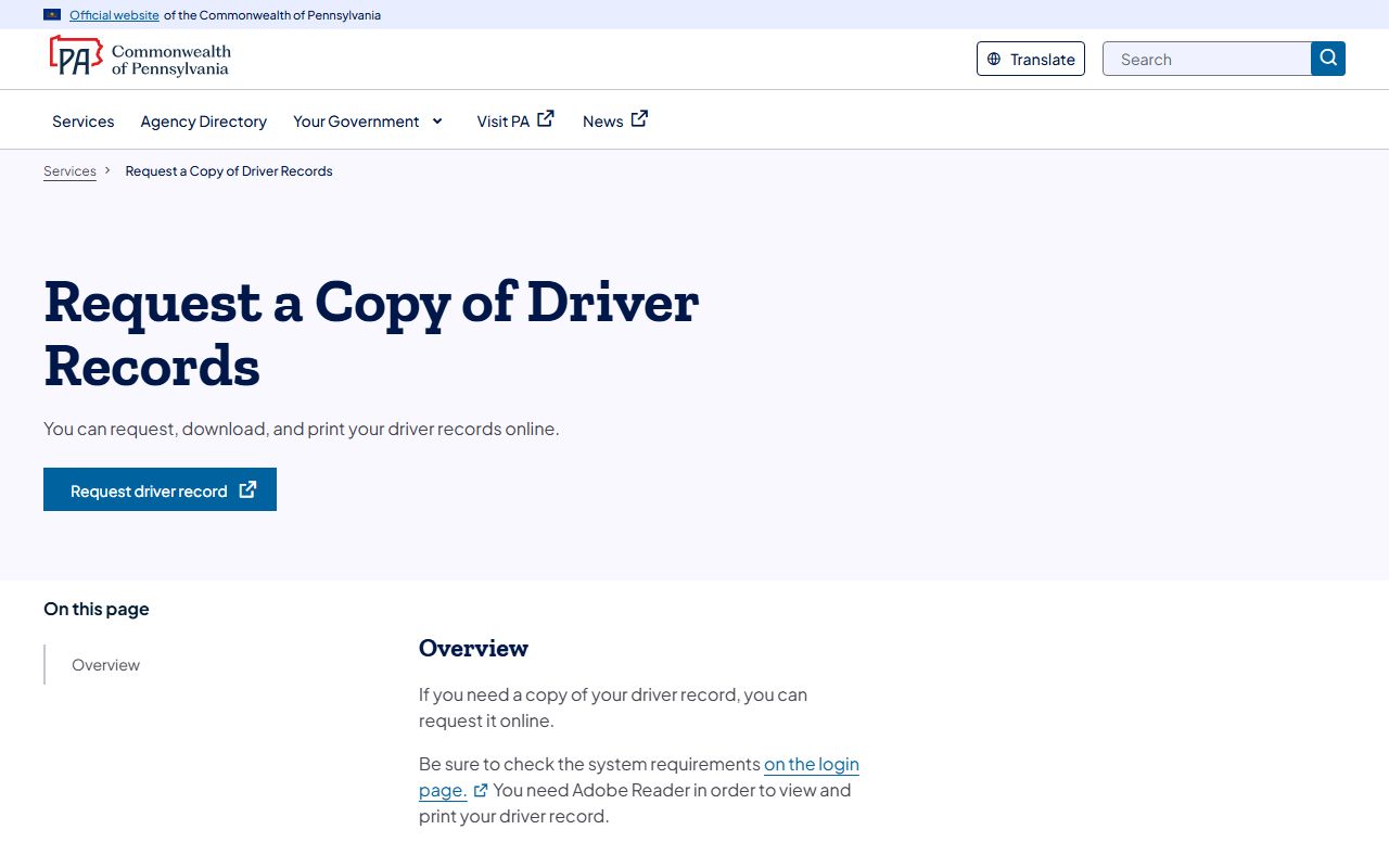 Wayne County traffic court records PennDOT driver record request service