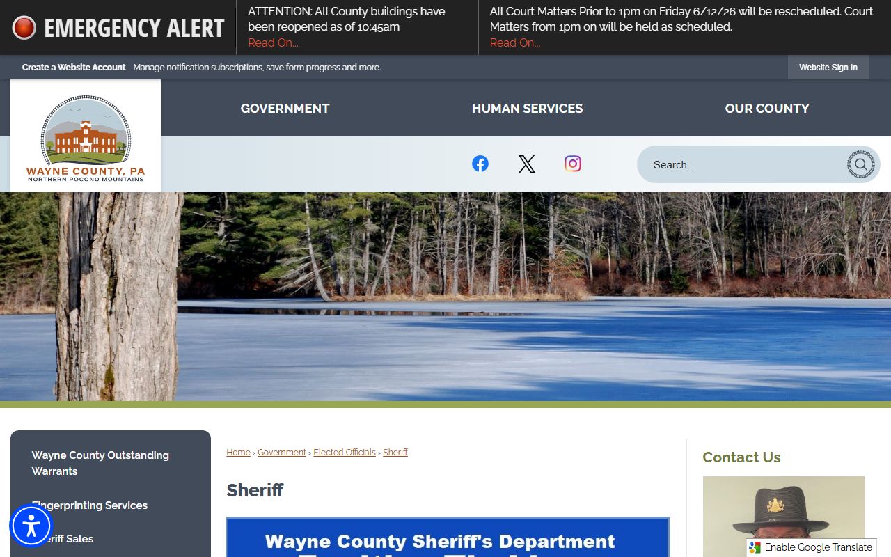 Wayne County warrant records sheriff page with warrant link