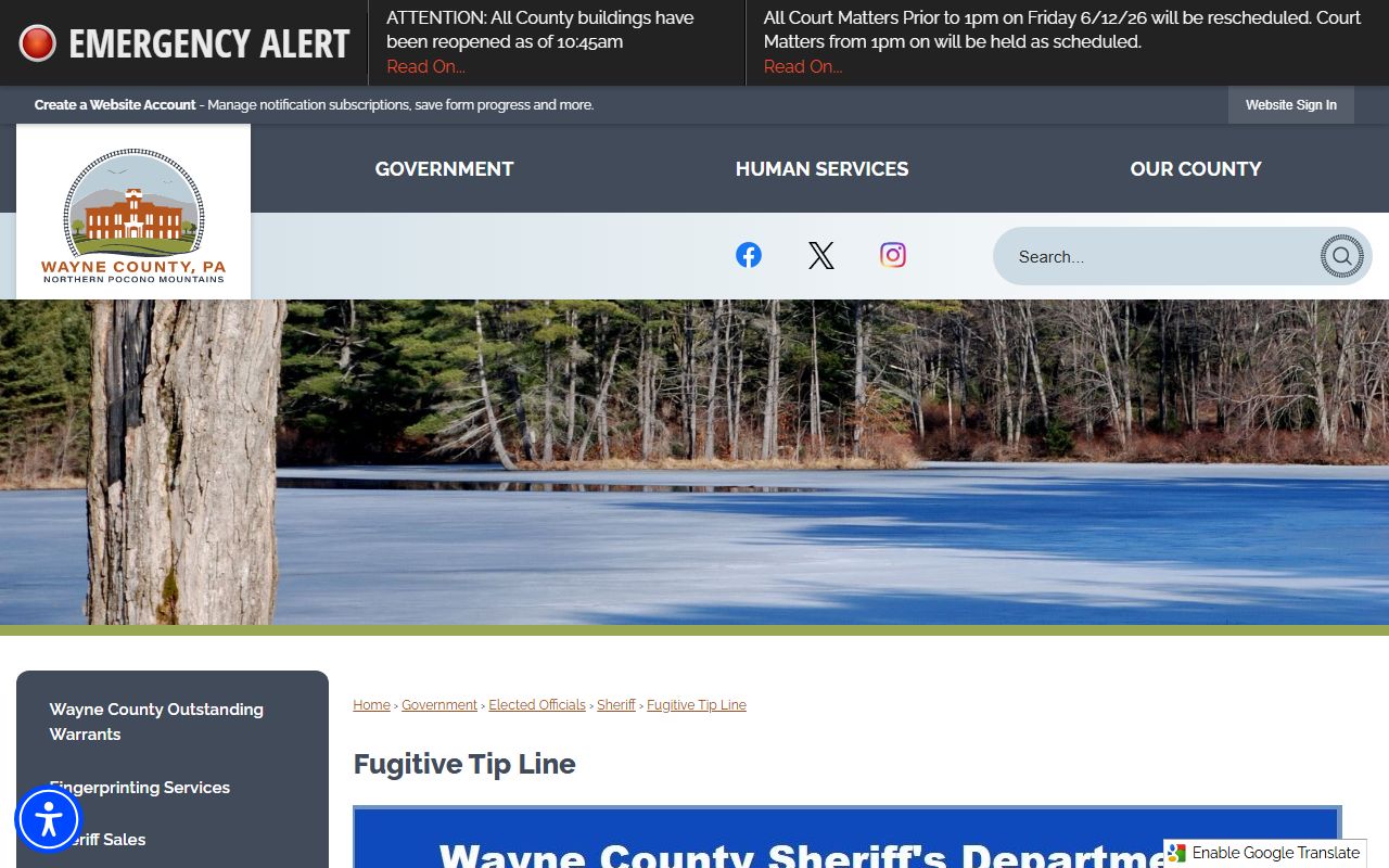 Wayne County warrant records fugitive tip line page
